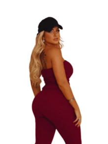 Women's Set Of Pants And Blouse With Diagonal Cutout Strapless - Burgundy - View 2