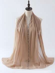 1pc Women Chiffon Ruffle Beaded Scarf, Versatile & Breathable Headscarf Suitable For Commuting For Dress - Multicolor - View 18