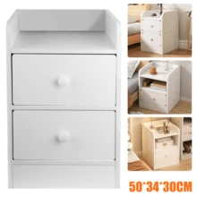 Small Slim Bedside Table Sofa End Side Table Nightstand Bedroom Drawer Cabinet White Storage Shelf - White - Double Drawers - View 8