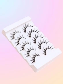 5 pares de pestañas postizas gruesas y largas con punta húmeda con estampado de dibujos animados, adecuadas para principiantes, extensión de ojos de 10-14 mm, estilo cruzado/de muñeca/de ojos de gato, efecto de maquillaje para uso diario y dramático, pestañas realistas fáciles de usar, material suave reutilizable