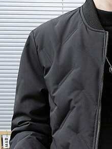 Veste d'hiver décontractée pour hommes avec col de baseball de couleur unie - Noir - Voir 4