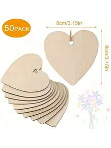 20/50 件未完成的木制心形装饰物，多种尺寸，适合 DIY 工艺品、圣诞树装饰和婚礼派对礼物 - 杏色 - 查看 2