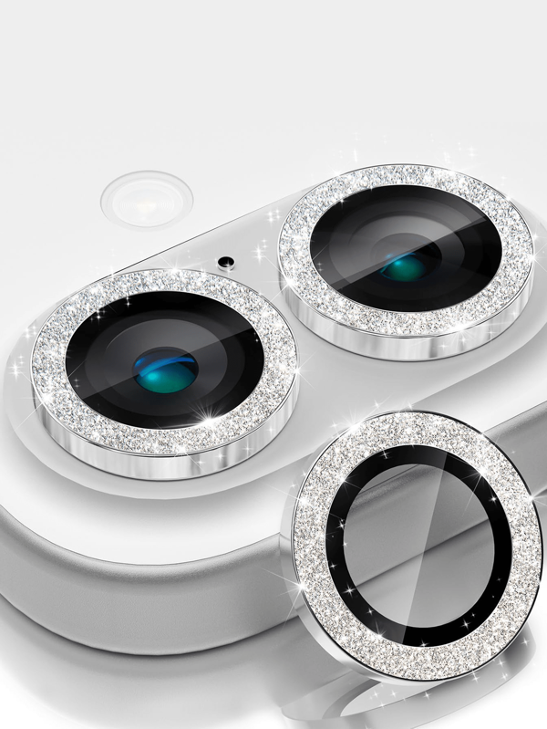 3Pcs Camera Lens Protective Film Compatible With Iphone 16 Pro Max 16 15 15 Plus 14 13 12 11 Mini Plus Pro Max, Sparkly, Single Metallic Glitter 9h Hardness Anti-Scratch Screen Protector, Fashionable Accessory, Friendly Protective Cover(Silvery Glitter) Gift For Birthday, Family, Friends Sparkling Crystal, Lens Protector, Phone Accessories
