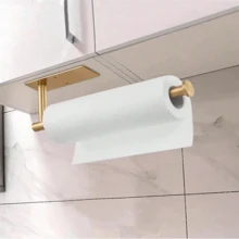 1pc Kitchen Tissue Holder Stainless Steel Nail Free, Hole Free Self-Adhesive Wall Mounted Metal Black American Style Toilet Roll Paper Holder
