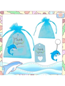 45 Pieces (15 Sets) Little Dolphin Party Gift Set, Including Keychains, Thank-You Cards, And Blue Organza Bags. Suitable For Ocean Themed, Small Party Gifts, Baptism Gifts, Birthday Parties, Christmas Gifts, And Party Decorations Car Accessories Bag Charm Backpack For School Cartoon Cute Goth Y2k Bag Lanyards With Id Holder Car Accessories Bag Charms - Multicolor - View 6