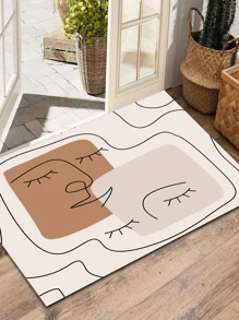 1 pièce Tapis de zone avec motif d'expression simplifiée moderne, tapis décoratif abstrait, tapis d'entrée, convient pour le salon, la chambre, l'entrée, la salle de jeux, le bureau, l'intérieur et l'extérieur