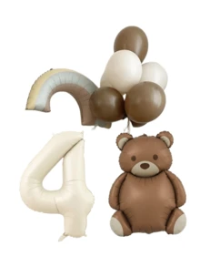 10pcs Cream Number Bear Rainbow Foil Balloons Happy Birthday Party Decorations Anniversary 1 2 3 4 5 6 7 8 9 Year Old Party Supplies