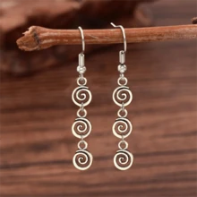 1 对复古螺旋复古图案吊坠耳环，适合女性日常派对珠宝礼物 - 復古銀色 - 查看 8