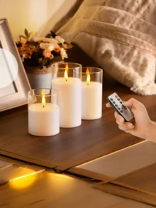 3pcs Battery Operated LED Flameless Pillar Candles With 10-Key Remote Control And Timer, Warm Flickering Light Candles Ideal For Holiday, Wedding, Bar, Cafe, Home Party Decoration - Grey - View 9