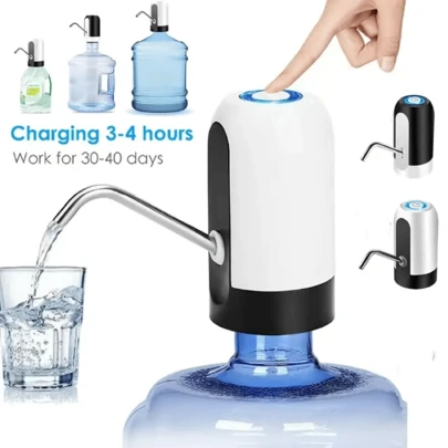 1pc USB Rechargeable Electric Water Pump, Bottled Water Dispenser, Compact & Elegant Design, Easy Installation, Convenient & Practical, One-Touch Operation, Blue Light Display, One Full Charge Can Pump Approx. 6 Pcs Of 19L Bottled Water, Suitable For Home & Outdoor Camping Use