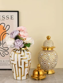 1 件手工陶瓷姜饼花瓶，奶油色和金色花瓶，家居装饰，礼物，多用途 - 彩色 - 查看 2