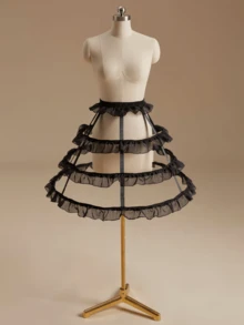 1 件女式黑白多季节、夏季透气衬裙、短衬裙、衬裙、洛丽塔衬裙、超大蓬松婚纱、不对称、南瓜、桶形、多层蕾丝网钢骨荷叶边可调节衬裙、巴洛克、洛可可风格，适合婚礼、活动、表演、角色扮演 - 多色 - 查看 24