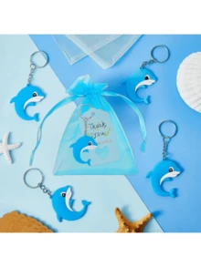 45 Pieces (15 Sets) Little Dolphin Party Gift Set, Including Keychains, Thank-You Cards, And Blue Organza Bags. Suitable For Ocean Themed, Small Party Gifts, Baptism Gifts, Birthday Parties, Christmas Gifts, And Party Decorations Car Accessories Bag Charm Backpack For School Cartoon Cute Goth Y2k Bag Lanyards With Id Holder Car Accessories Bag Charms - Multicolor - View 2