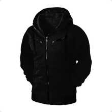 Blusa de Frio De Moletom Raglan Feminino Casaco Com Capuz e Zíper - Preto - Visão 1