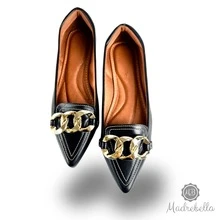 Women's Black Patent Leather Pumps | Light Gold Chain - Modern, Elegant, Versatile, Comfortable - 黑色 - 查看 3