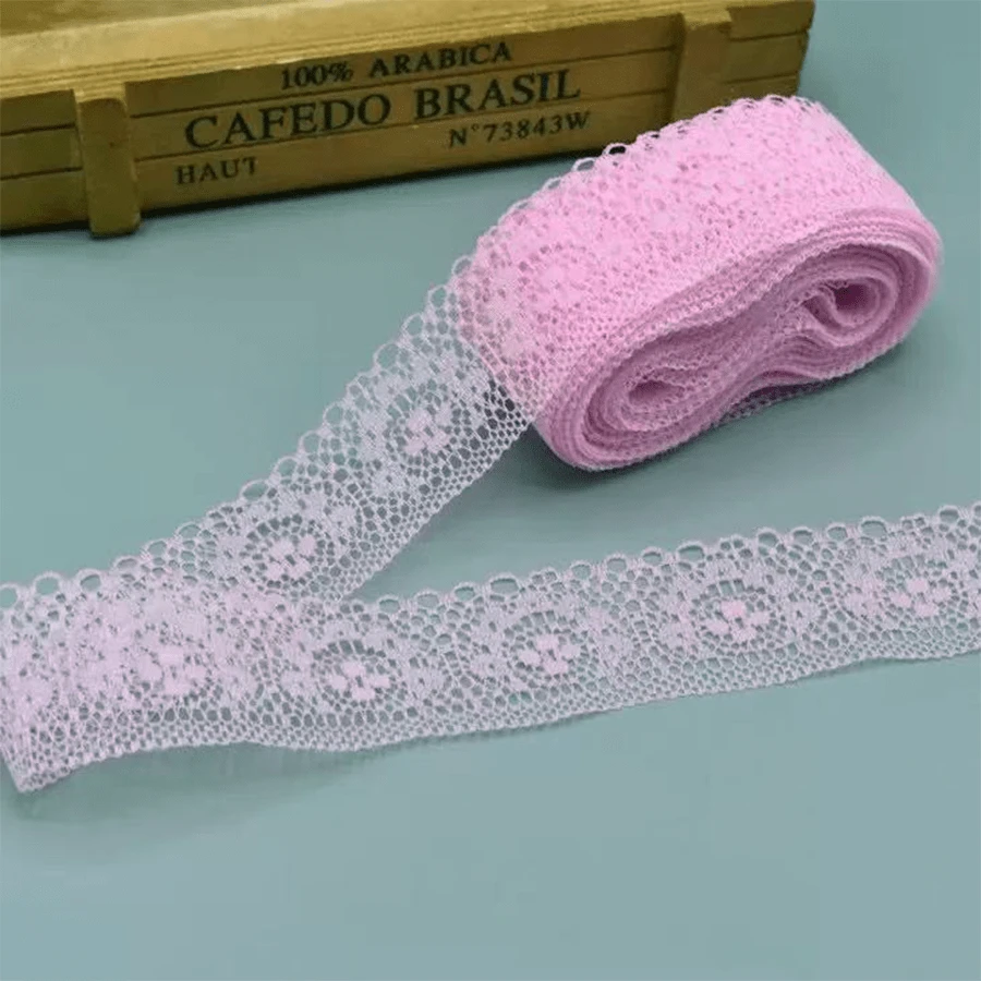 1 rollo/10 metros de cinta de encaje decorativo de tela, manualidades decorativas, accesorios de encaje DIY, costura de encaje, bordado a mano, decoración del hogar (Ancho: 4 cm/1.57 pulgadas) - Rosa - Ver 1
