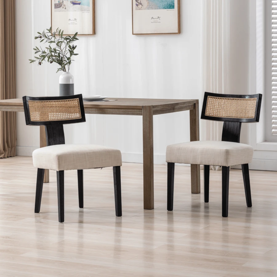 WAHSON OFFICE CHAIRS Kitchen Dining Chairs Wooden Set Of 2 Upholstered Side Chairs Armless With Rattan Backrest