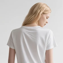 Camiseta de verano Estampado sencillo De cuello redondo Casual Blusa de manga corta En primavera y verano algodón - Blanco - Ver 5