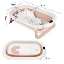 Bañera plegable para bebé, con termómetro digital, cojín de baño, compacta y portátil, gris/rosa