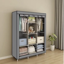 Kleiderschrank aus Stoff, klappbarer Kleiderschrank aus Stoff, klappbarer Kleiderschrank aus Vliesstoff mit Hängestange, Kleiderschrank aus Stoff für das Schlafzimmer,128*45*170cm - Grau - Übersicht 9