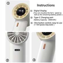 AOYI 便携式手持风扇，100 档风速，可充电小型手持旅行风扇，2600mAh 电池，数字显示，夏季个人降温用品，适用于海滩、度假、户外、徒步旅行、露营、运动、办公室、强风 - 彩色 - 查看 9