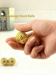 2个金属手动按摩球，带速度控制，磁性穴位按摩足部和手部按摩器，适用于家庭护理和放松 - 彩色 - 查看 7