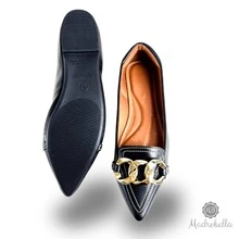 Women's Black Patent Leather Pumps | Light Gold Chain - Modern, Elegant, Versatile, Comfortable - 黑色 - 查看 6