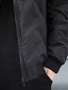 Veste d'hiver décontractée pour hommes avec col de baseball de couleur unie - Noir - Voir 5