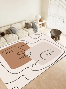 1 pièce Tapis de zone avec motif d'expression simplifiée moderne, tapis décoratif abstrait, tapis d'entrée, convient pour le salon, la chambre, l'entrée, la salle de jeux, le bureau, l'intérieur et l'extérieur