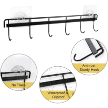 2 件厨房用具挂钩，厨房粘性墙钩架杆，壁挂式厨房工具收纳架，可悬挂锅铲、量匙，无需钻孔，节省空间，带 6 个挂钩的衣架，适用于浴室、卧室、壁橱，适用于厨房食物工作室露营车 - 彩色 - 查看 5