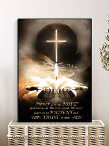 1 Stück Wandkunst, Poster, Religion, christliche Leinwandmalerei im Holzrahmen - Handgottes Zitat Muster, inspirierendes Zitat Leinwandkunst, Dekoration zum Aufhängen für Zuhause, Büro, Badezimmer, Wohnzimmer, Geschenk für sie, ihn