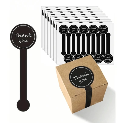 500 件/200 件/100 件/50 件 - 手工棒棒糖烘焙贴纸、黑色感谢长密封贴纸布丁瓶贴纸、感谢长标签密封贴纸（用于蛋糕盒/罐子/咖啡杯/瓶子）、自粘面包贴纸、防篡改密封标签（用于礼品包装）、用于烘焙、手工制品、生日派对奖品、盒子密封贴纸、礼品盒、装饰袋包装标签