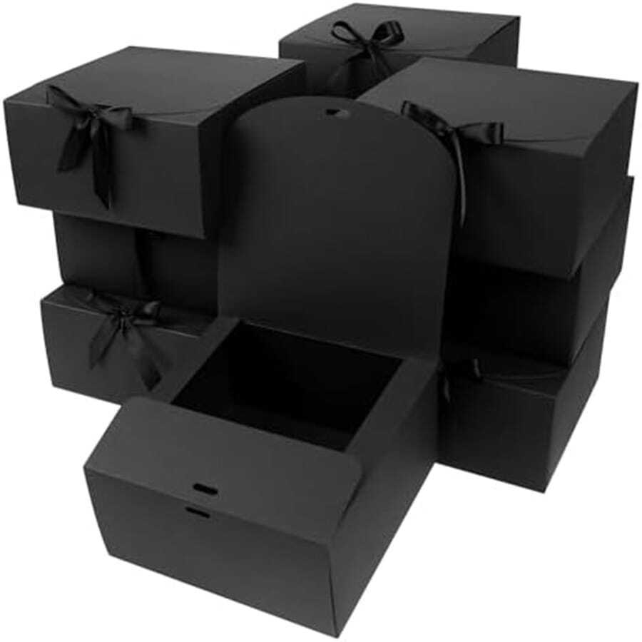 GXFCING 10个装带盖礼品盒 16x16x5cm 黑色纸板礼品盒 伴娘求婚盒 婚礼生日圣诞派对礼物