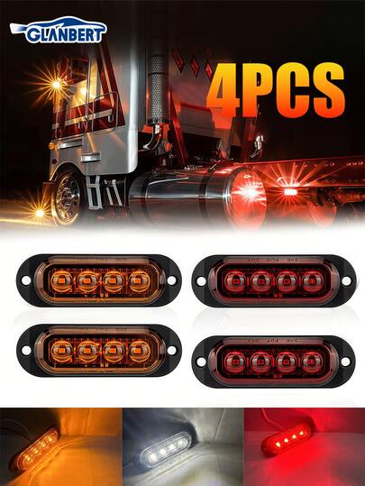 GLANBERT 4st/Pack Lastbil 4 LED-lins sidoljus 12-24v Släpvarningsljus Bilar Skyltlampa Nödbelysning