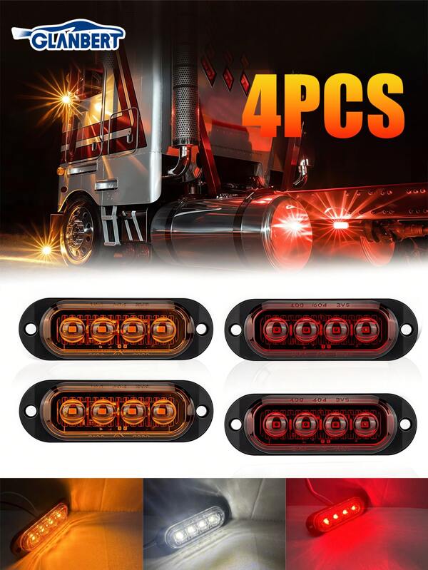 GLANBERT 4 pièces/Paquet Feux latéraux à 4 LED pour camion 12-24V, feux d'avertissement pour remorque, lampe de signalisation pour voitures, éclairage de secours