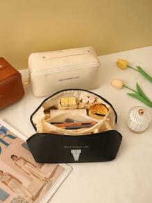 Bolsa de cosméticos de piel sintética impermeable, con bolsa de almacenamiento de cosméticos con letra, bolsa de cosméticos de gran capacidad y de doble capa, bolsa de mujer multifuncional para viajes, neceser, organización y almacenamiento de cosméticos, organización y almacenamiento del baño, esenciales para viajes, esenciales para cruceros, accesorios de viaje, almacenamiento de baño, almacenamiento de joyas, almacenamiento de labiales, almacenamiento de esmaltes de uñas, regalo de Pascua, regalo para dama de honor, regalo del Día de la Madre
