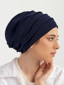 1pc New Style Hexagon Pleated Beanie Cap, Crinkled Bamboo Knot Turban Hijab For Dress, Beach, Holiday,Travel Essential - A - View 2