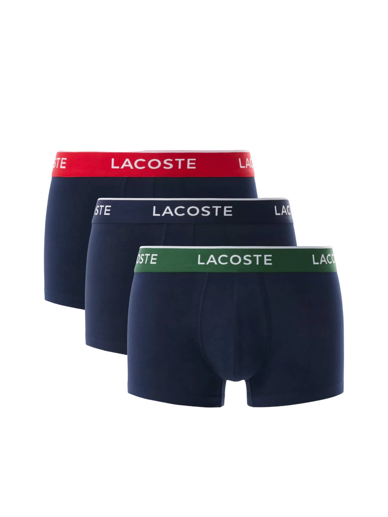 Lacoste 3 Packs Stretch Cotton Logo Waist Trunks - Navy - Green/Red/Navy - View 1
