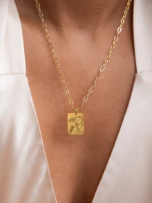 Dây chuyền khắc ảnh cá nhân, khắc ảnh theo yêu cầu, dây chuyền thép không gỉ 18K, mặt dây chuyền chân dung vàng/bạc, trang sức gia đình/thú cưng cá nhân hóa, món quà hoàn hảo. - Nhiều Màu - Dây Kẹp Giấy - Xem 8