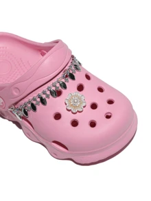 HOEASE Dép guốc gỗ nhẹ, thời trang cho bé gái, đế EVA mềm mại, thoáng khí, thoải mái, thích hợp làm dép đi vườn và dép đi biển, phụ kiện có thể tùy chỉnh, phù hợp cho cả trong nhà và ngoài trời, dùng được quanh năm. - Hồng - Xem 3