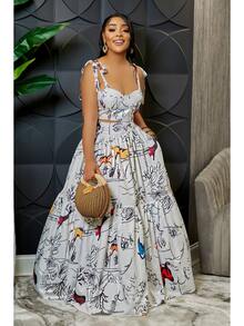 Vestido largo floral cómodo para mujer - Blanco - Ver 1