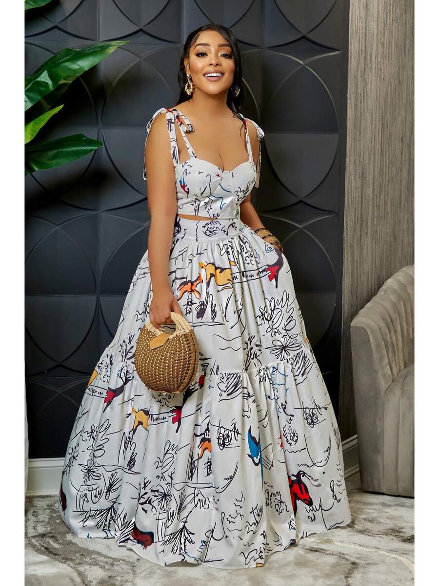 Vestido largo floral cómodo para mujer - Blanco - Ver 1