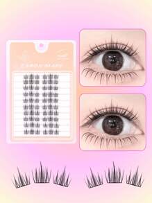 60 piezas/Paquete Pestañas postizas estilo dibujos animados lindos, Natural y Fino Rizo D, 11-14mm DIY Extensión suave de flores de camelias, Pestañas reutilizables de gran capacidad segmentadas