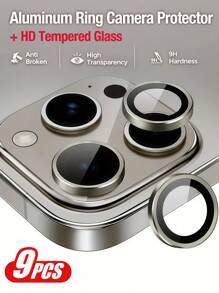 Yezodawee 9 Pack Compatible With Iphone 16e 14 15 16 16plus Pro/Pro Max Lens Protective Film Independent Metal Ring 9H Hardness Anti-Scratch Protective Film Fashion Suitable For Mobile Phone Case (Gray), Ultra Clear Tempered Glass Camera Lens Protector, 9H Tempered Glass Metal Individual Ring Cover Compatible With Iphone 16e 14 15 16 16plus Pro/Pro Max 11 12 13 Gift For Birthday, Family, Friends Alloy Metal With Tempered Glass Full Cover, Lens Protector, Phone Accessories