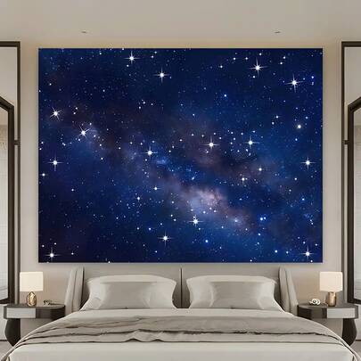 1pc Night Sky Star Background Cloth, Space Galaxy Birthday Backdrop, Astronaut & Space Theme Party Decor, 1st Birthday Banner For Boys, Photography Prop Wall Hanging, Tablecloth, Curtain