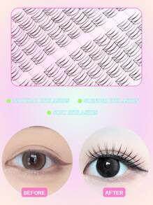 Paquete de 100 pestañas postizas individuales naturales, con forma de U y segmentadas, con tallo negro talla grande grueso inspirado en K-Pop, de 8-11 mm con estilo de manga y cola de pez, adecuadas para principiantes, pestañas reutilizables para efecto de maquillaje de muñeca