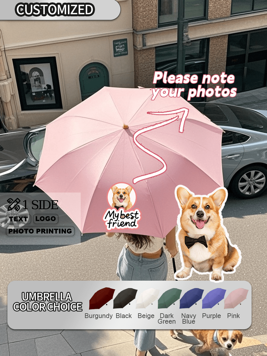 [1 Stück Mindestbestellmenge] [Süßer Haustier Regenschirm] 50% Mini Taschenschirm mit Foto vom Haustier + "Mein bester Freund" Slogan, 8 Farben, handgehaltener Dual-Use für Sonne & Regen
