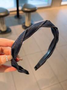 1 buc bandă de păr împletită din denim vintage pentru femei, înfășurare versatilă pentru cap în aer liber, bandă de păr seria albastră cu diademă, accesorii cu fundă, bandă de păr pentru femei, accesorii de păr