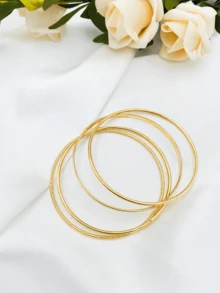 4 件套简约优雅复古圆形镂空花卉图案手链套装，百搭夏季度假时尚女士配饰 - 金色 - 查看 6