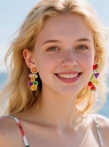 Pink Snail Boucles d'oreilles pendantes originales et amusantes de la série Fruits du monde - Pastèque, Orange, Ananas, Pamplemousse. Convient aux femmes, filles, été, hiver, vacances, fête de plage, cadeau pour elle, couples, amis